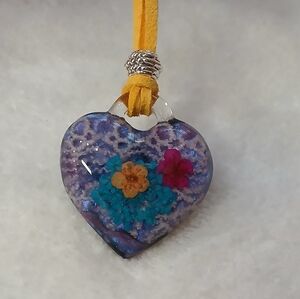 Handmade Purple Heart Pendant Necklace with Yellow Cord